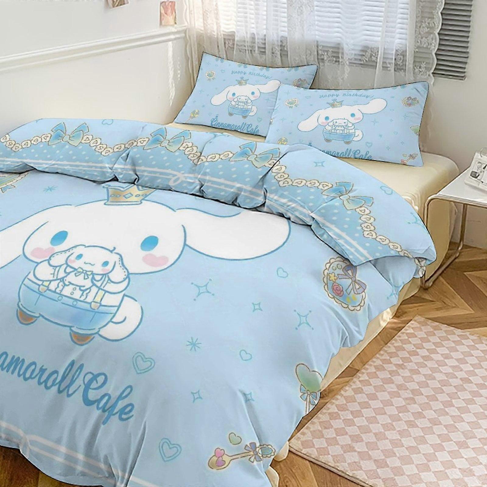 Kt434 ערכות מצעים Cinnamoroll לילדים, גברים, נשים, בגודל מלא, 3 יחידות, 1 כיסוי שמיכה ו -2 ציפיות-XP Tp434