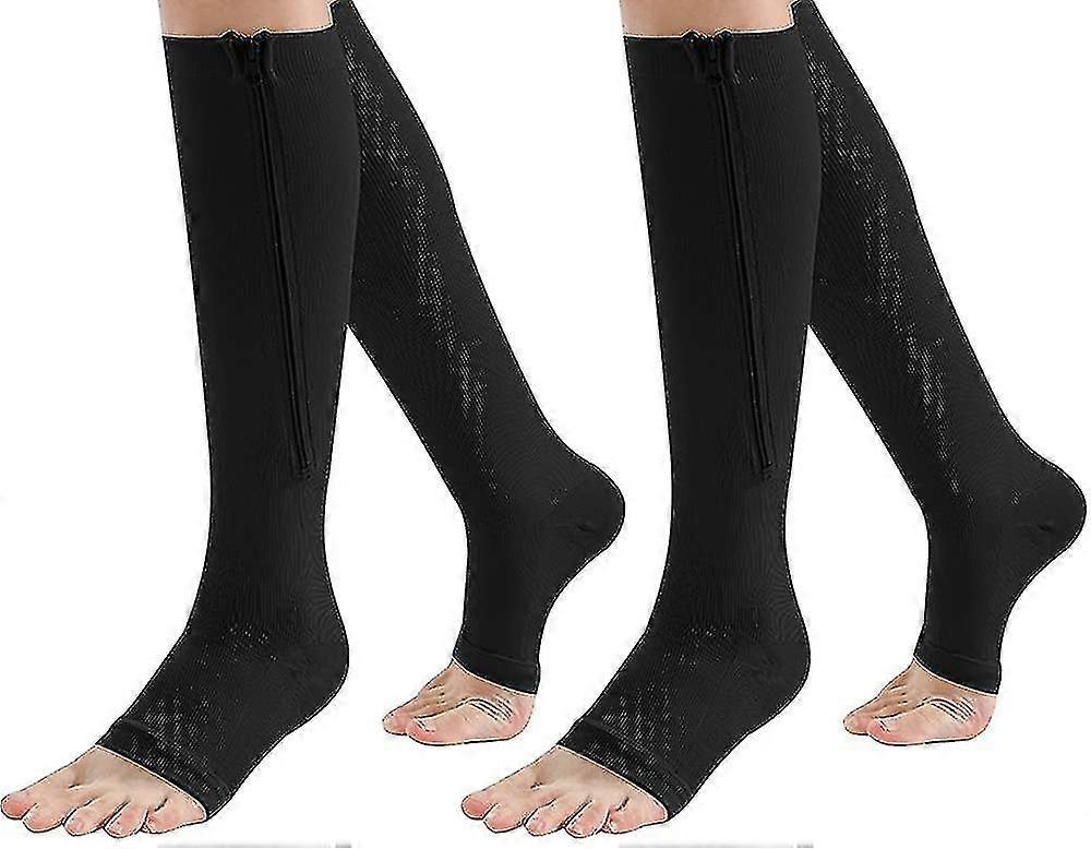 Zipper Compression Socks 2 Pair Zip Guard Skin Protection Open Toe Compression