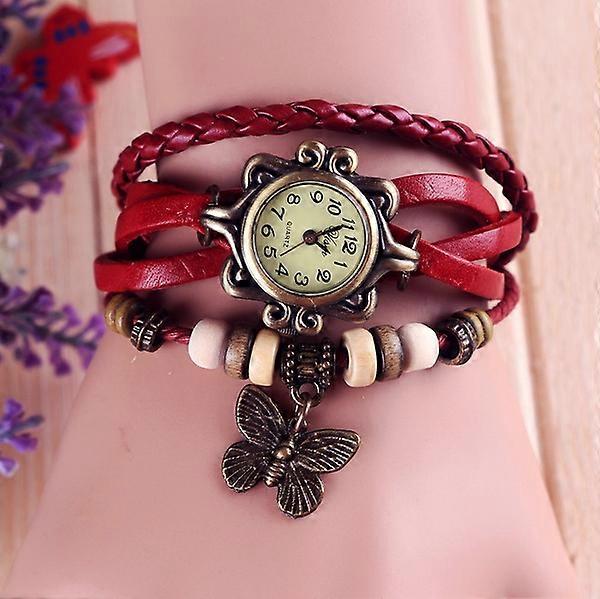 Vintage Butterfly Bracelet Montre Cuir Mode Dames Quartz Montre