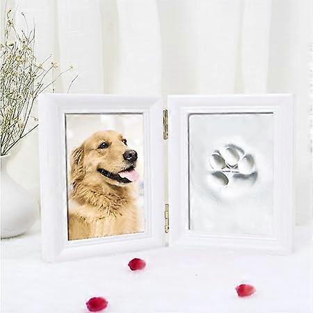 Cat and Dog Paw Print Set, Wooden Photo Frame, 3D Gypsum Print - Memorial Box, Pet Paw Print Photo Frame and Print Set, Wall Dcor
