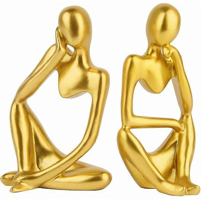 Modern Thinker Resin Statues, XiXiRan 2 Pieces Abstract Thinker Statue, Resin Thinker Abstract Sculpture, Gold Sculpture Thinker Ornaments, Home Decor