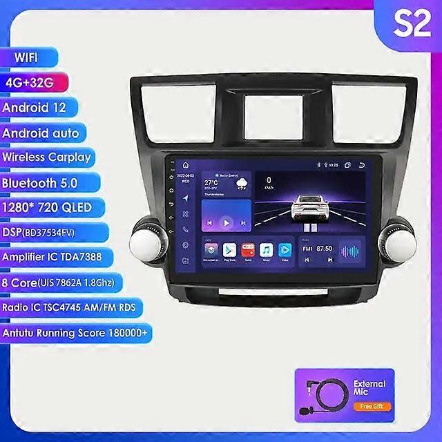 Carplay Smart Car Systems for Toyota Highlander 2007- 2013 Android 12 Radio Multimedia Player Navigation GPS Stereo Bluetooth 4G