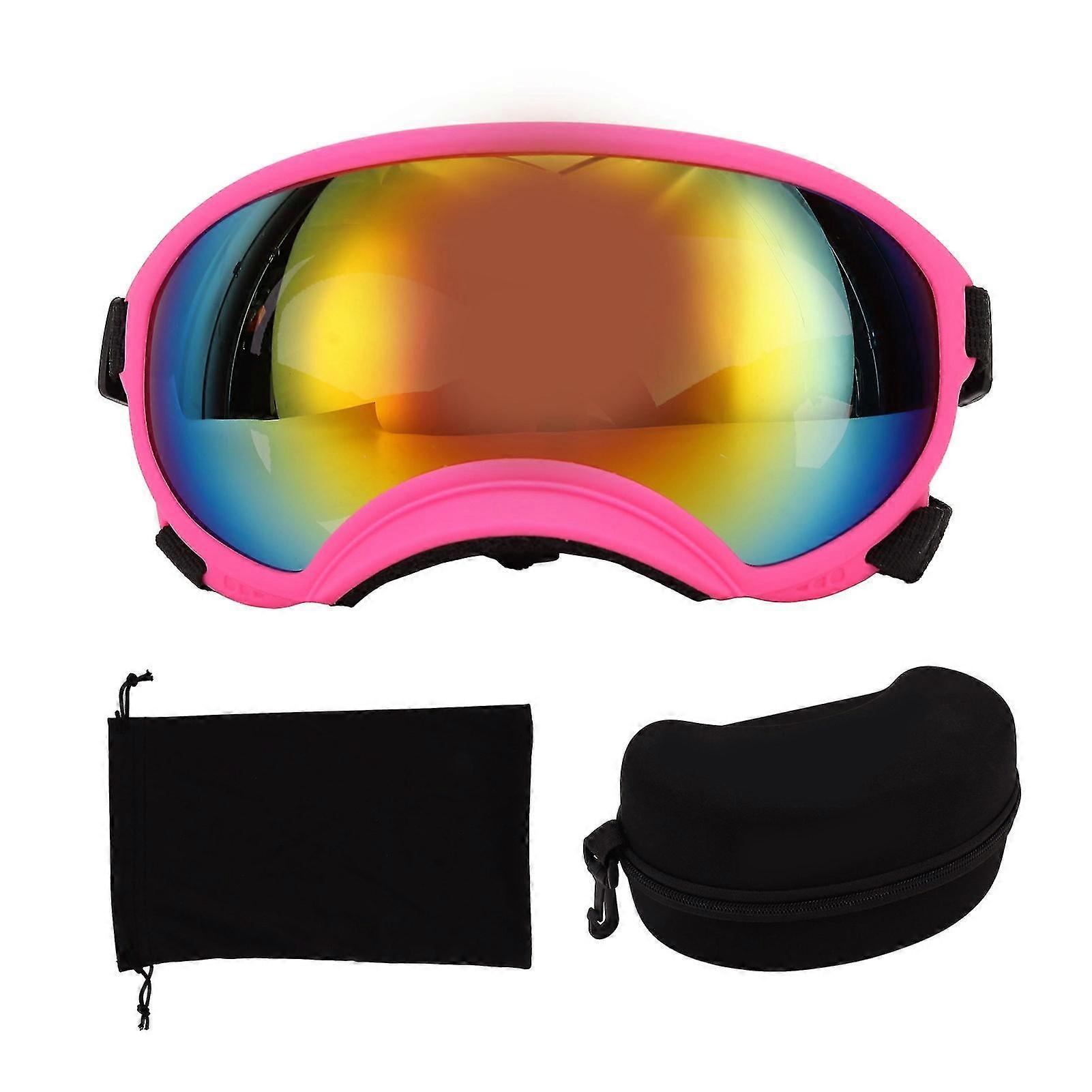 Pet Goggles Dog Sunglasses Windproof UV Proof with Adjustable Strap for Outdoor Skiing - Pink Frame, Red Lens