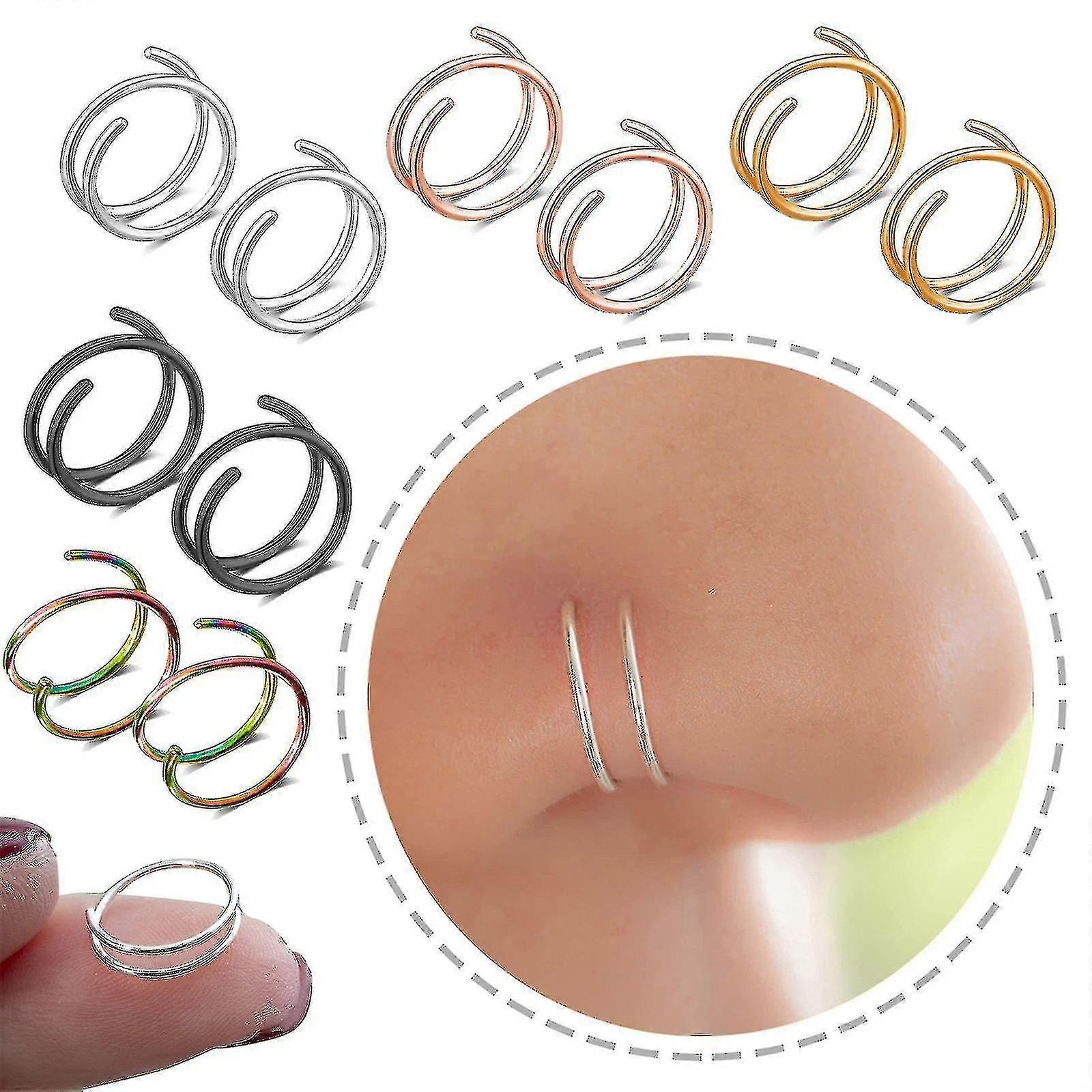 2PCS حلقات الأنف المزدوجة للأنوف المثقوبة حلقات الأنف الحلزونية للبنات ، مجوهرات ثقب الأنف