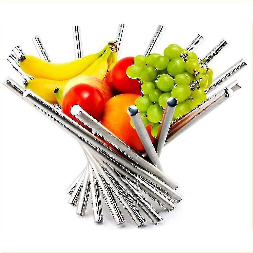 Creative Foldable Stainless Steel Fruit Stand Kitchen Table Decoration, 1 Piece, Silver