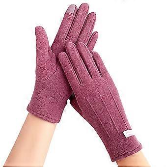 1 Pair Women Winter Warm Gloves Solid Color Wear Resistant Windproof Thickened Fleece Lined Touchscr-ZZY