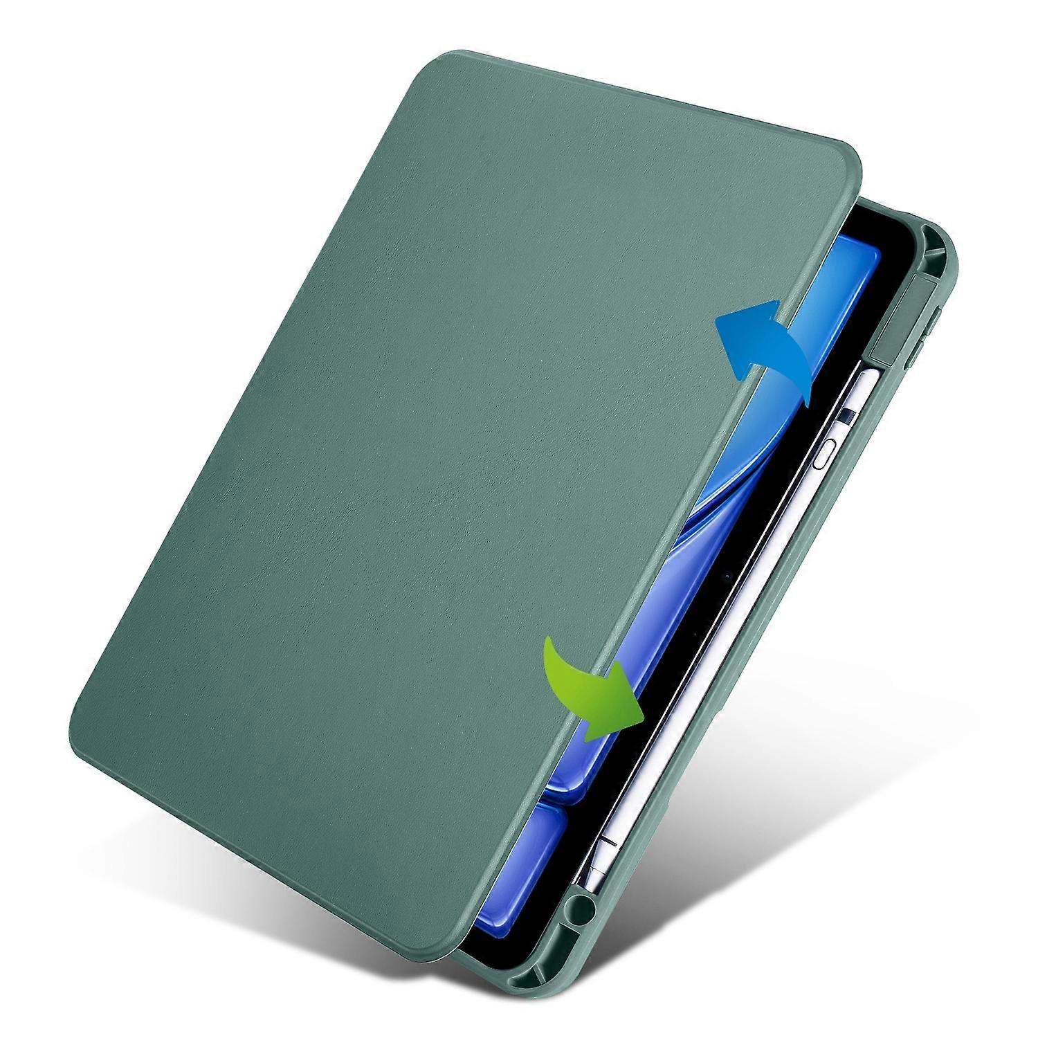 Tablet Case For iPad Air 11 2024 Acrylic 360 Rotation Detachable Leather Tablet Case(Deep Green)