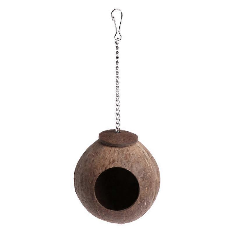 Natural Coconut for Shell Bird Nest House Hut Cage Feeder Toy with Hanging Lanyard for Pet Parrot