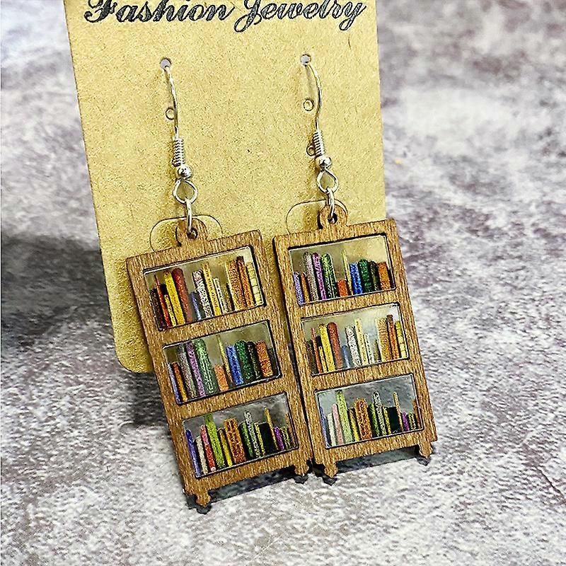 Book Earrings for Women, Fun Acrylic Book Earrings for Women, Bookcase Earrings, Book Jewelry with Book Shelves Patterned Gifts for Book Lover