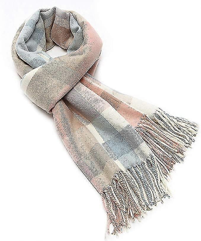 Fashion Women's Winter Shawl Check Oversized Square Blanket Shawl, Check Tartan Stripe Plaid Pattern Oversized Fringe Poncho
