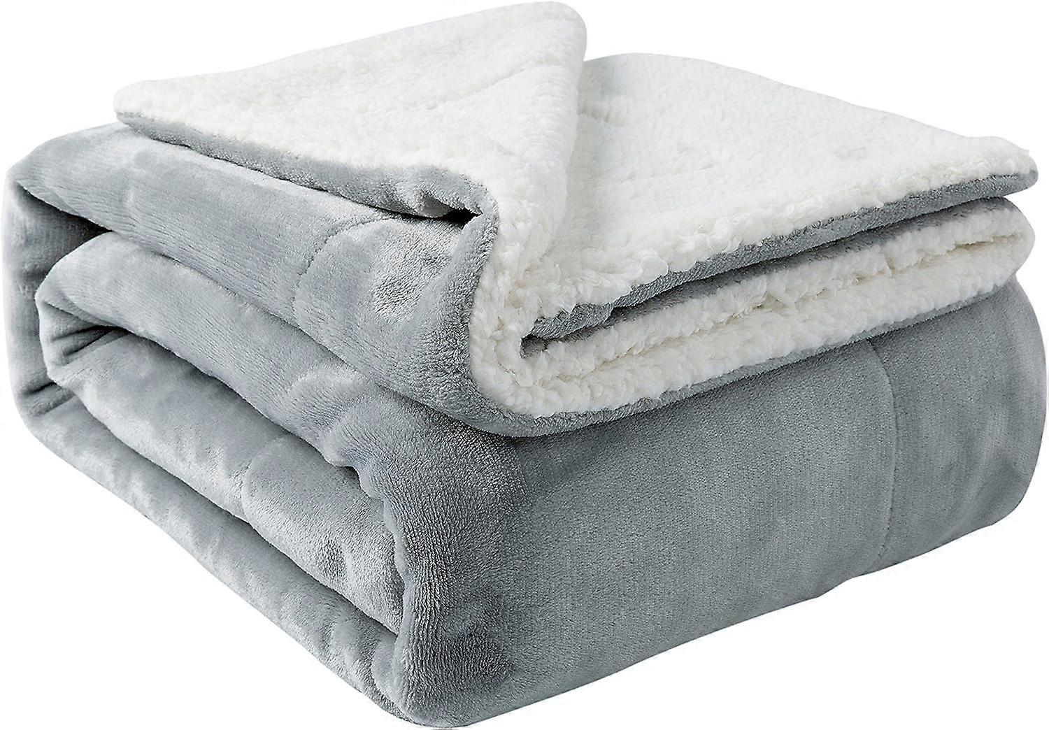 Sherpa Blanket Warm Blankets for Winter Super Soft Fuzzy Flannel Fleece/Wool Like Reversible Velvet Plush Couch Blanket Lightweight(Light Grey Throw S