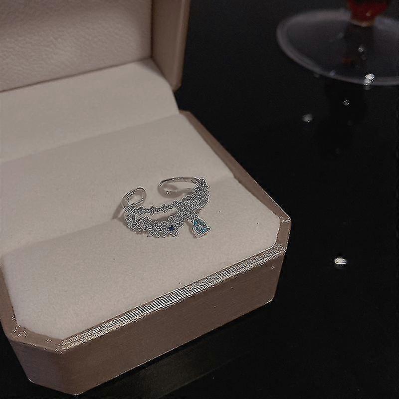Double-layer Zircon Open Ring Fe Sweet Index Finr Ring Adjable Ring J632 Silver