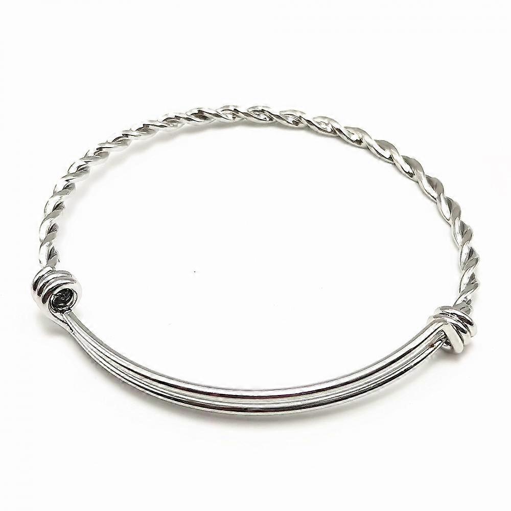 Flat Twisted Steel Wire Push Pull Adjustable Bracelet Silver
