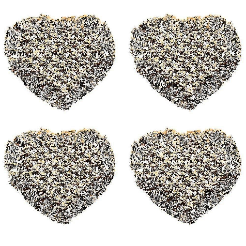 Rattan Macrame Boho Coasters, Cotton Rope Woven Coaster Table Decor Cute Coaster Woven With Flat Absorbent-20*15cm