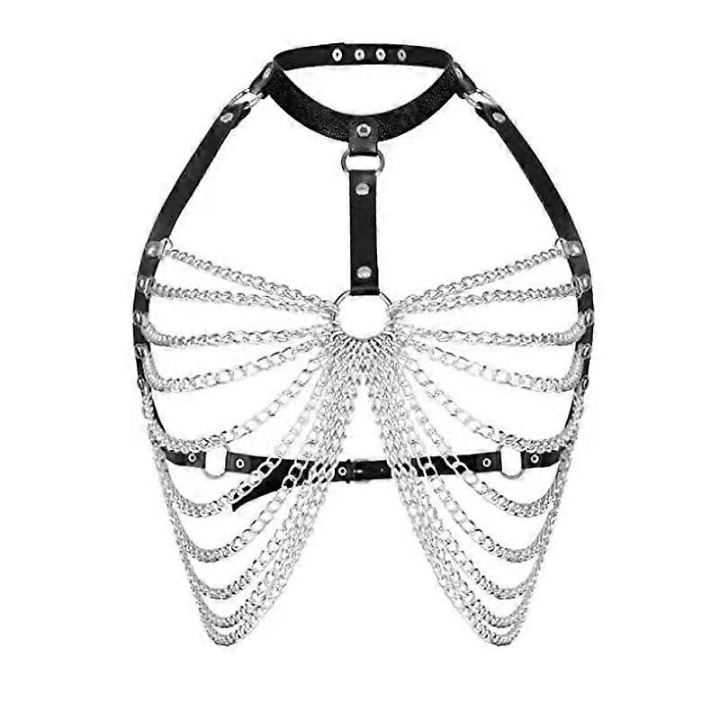 Goth Leather Body Harness Chain