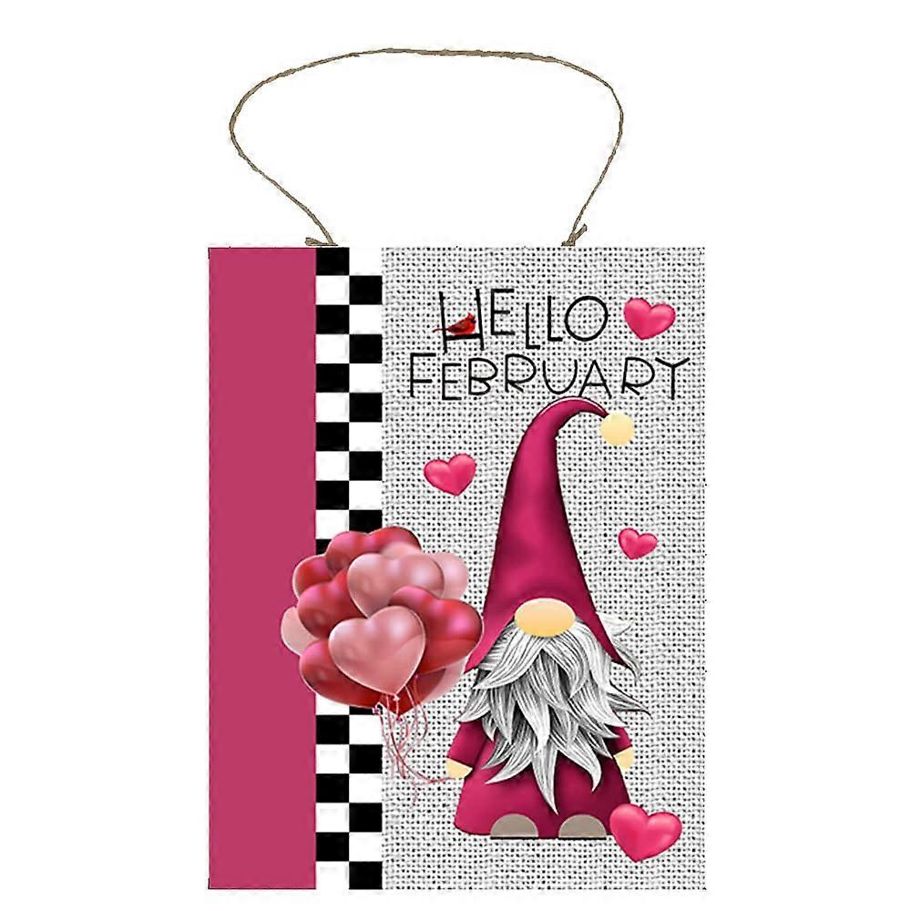 مرحبا فبراير جنوم المطبوعة اليدوية الخشب علامة