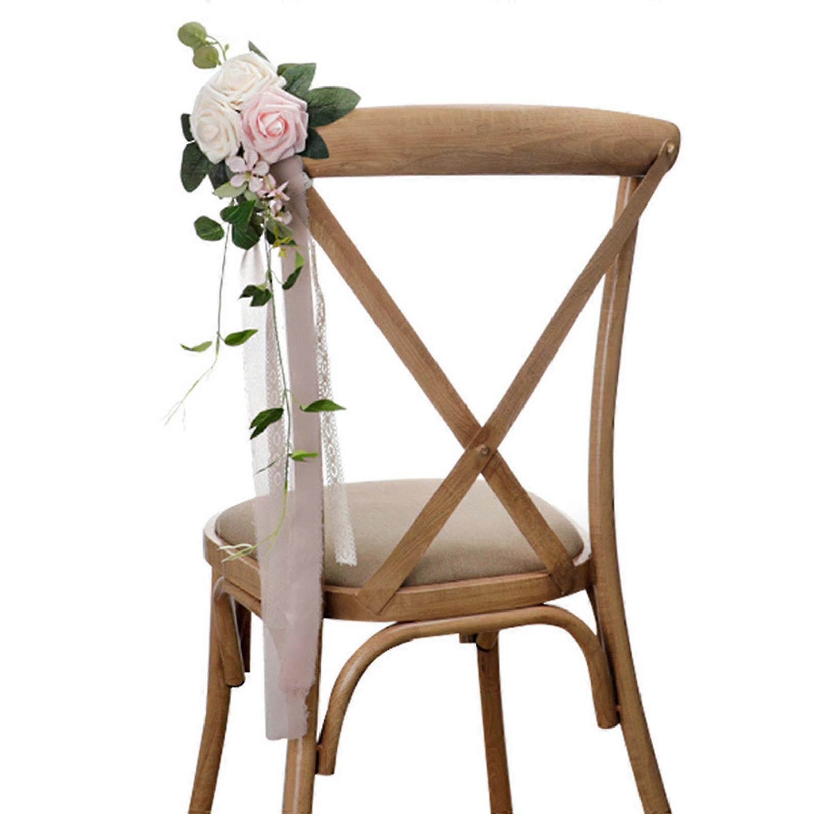 Chaise Retour Fleur Long Ruban Cravate Party Décoration Soie Tissu Suspendu 1pc Pour Mariage Allée Bricolage Simulation Rose