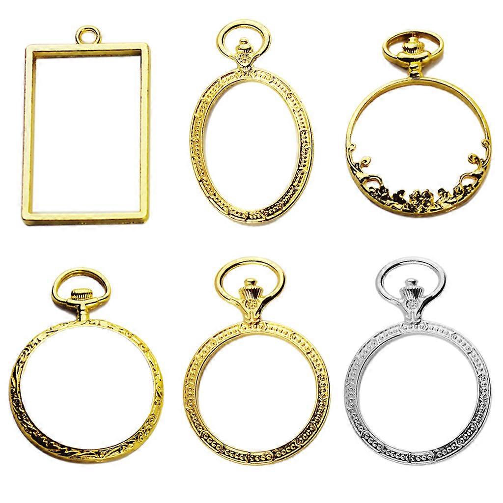 6x Pocket Watch Metal Frame UV Resin Charm Bezel Setting for DIY Bracelet Making