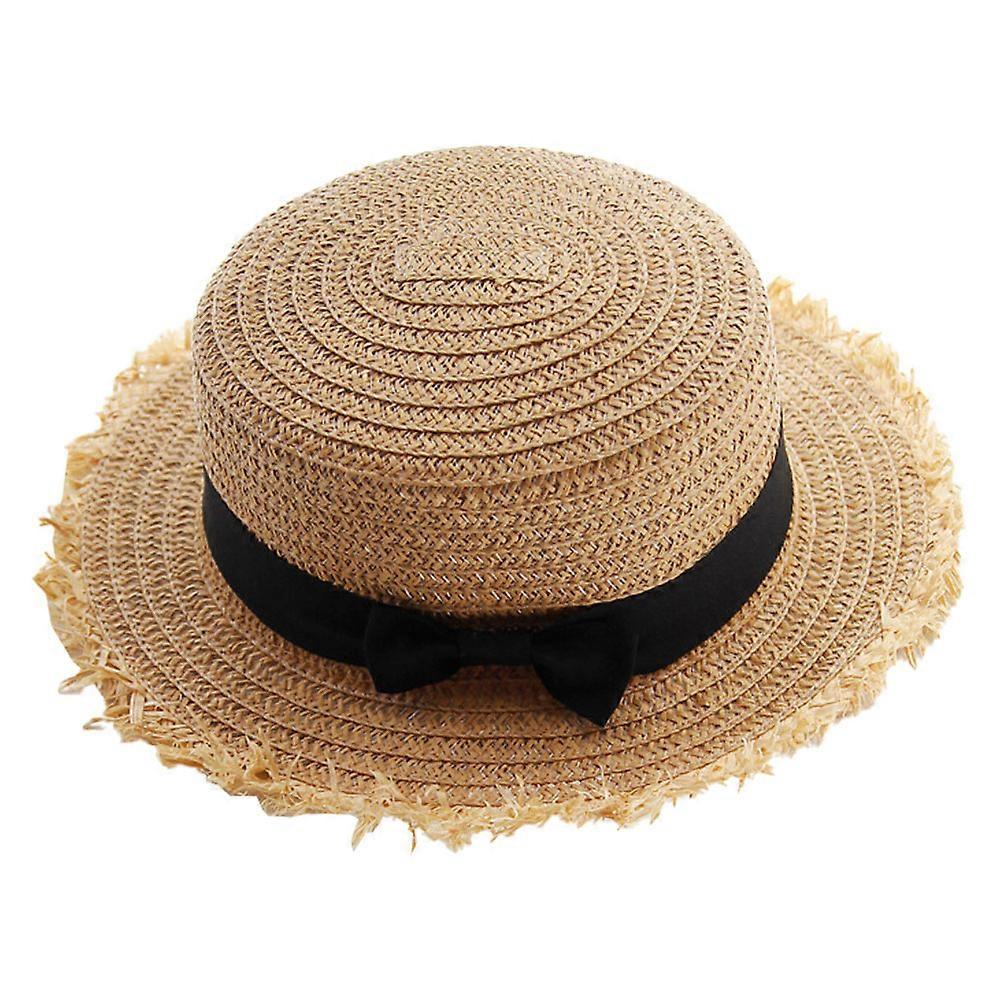 56-58cm hat circumference ladies straw hat sun hat sunscreen outdoor bow flat top hat beach hat foldable sun hat