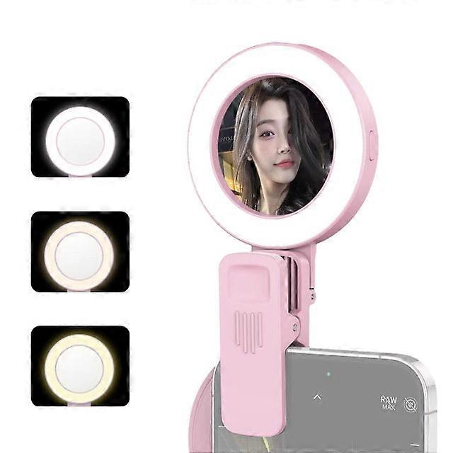 Portable Clip-on Ring For Phone W/ Mirror Modes 3 Levels Brighess 180° Rotatable Selfie Fill Light