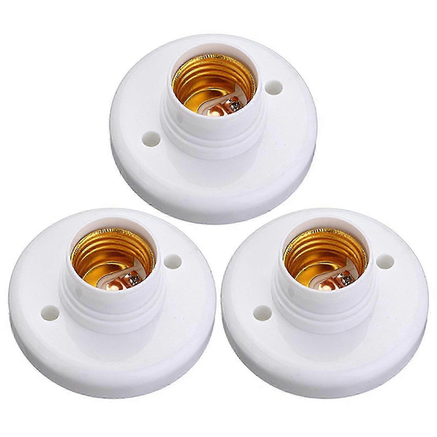 3x E27 Round Plastic Base Screw Light Bulb Lamp Socket Holder White