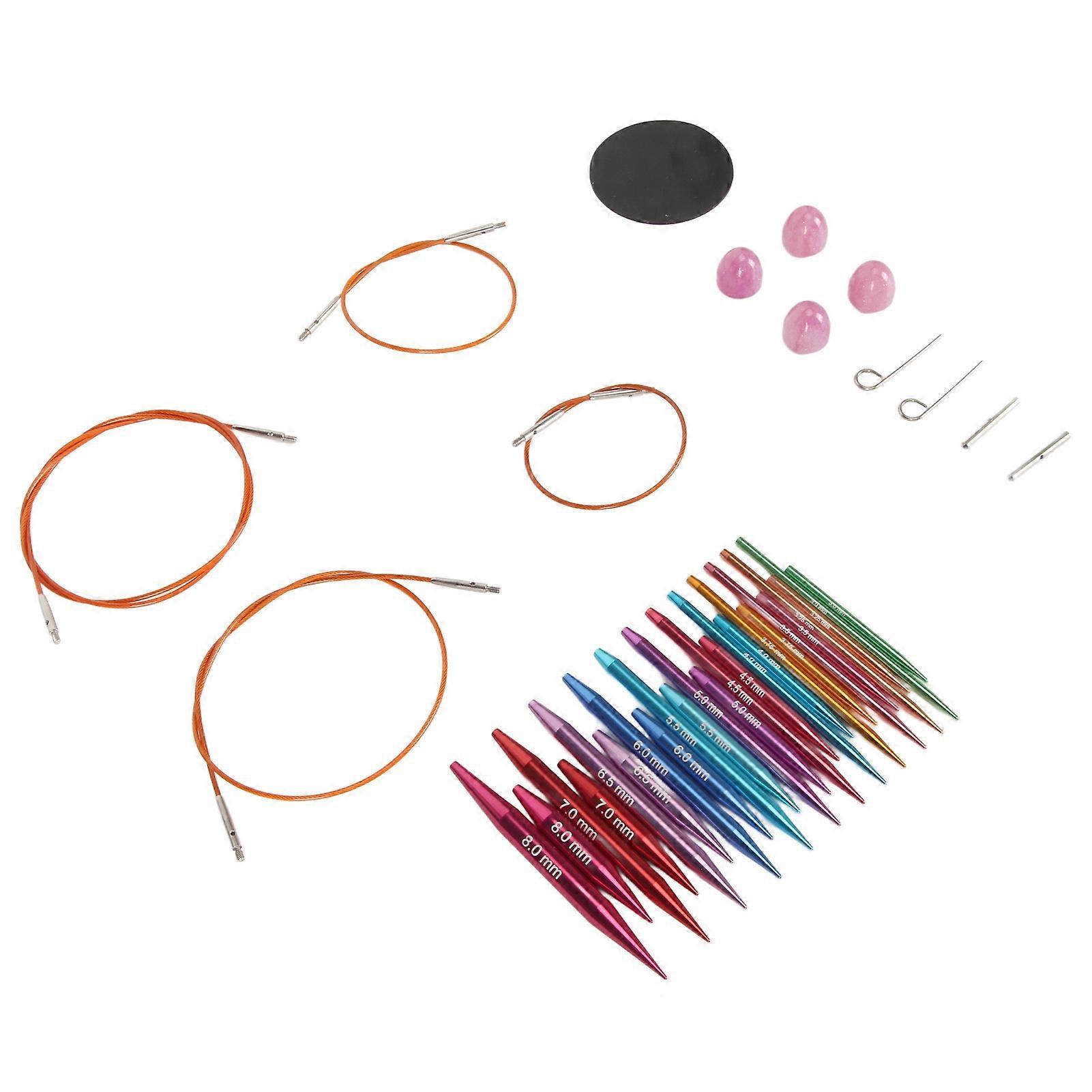 Circular Knitting Needle Set 3 to 8mm Interchangeable Assorted Colors Circular Needle Set with Storage Bag for Craft