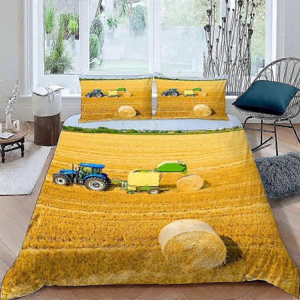 J3090 Lençóis 3D Trator tamanho Conjuntos de Cama 3 Peças 220x230 Ultra Soft Microfibra Fazenda Colheitadeira Capa de Edredão com Fecho de Zíper Fácil Cuidado 