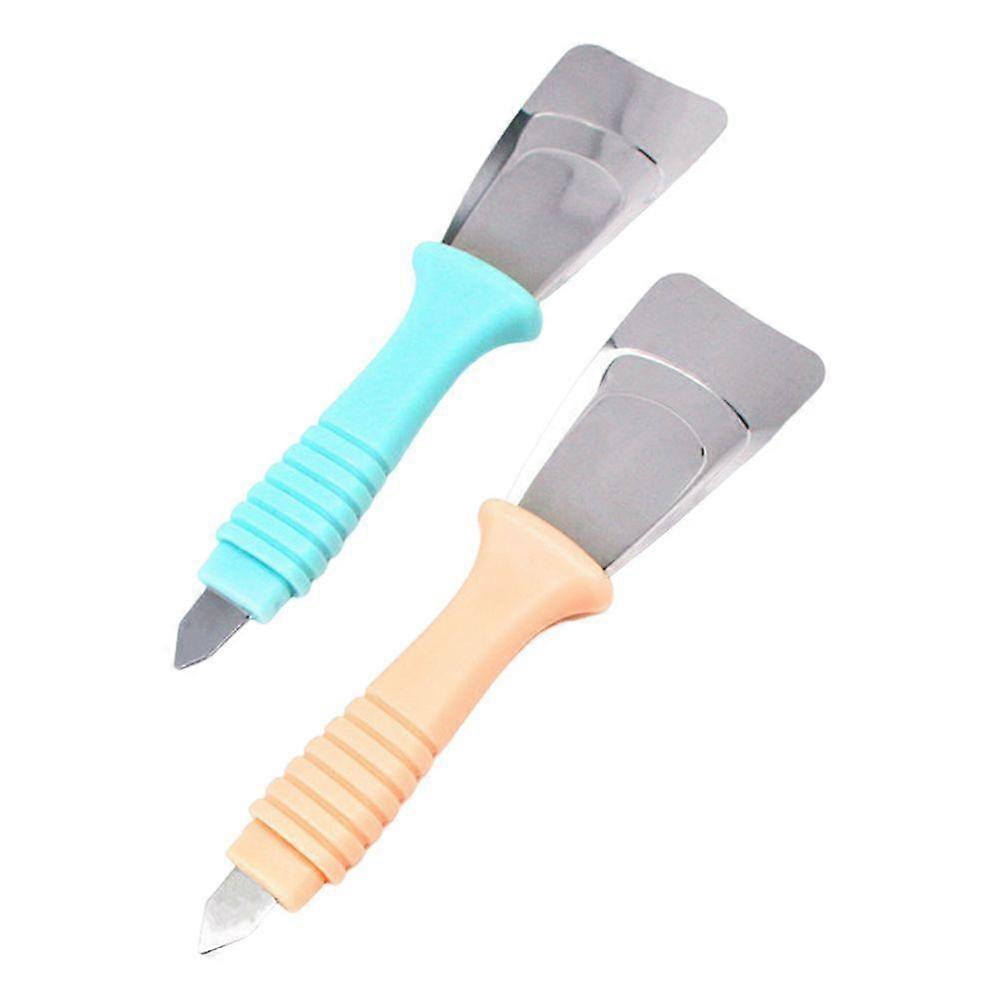 2Pcs Fridge De-icer Ice Scraper Stainless Steel Refrigerator Ice Shovel with Handle Three-layer Arc Design Freezer Cleaning Spatula Ergonomic Ice Remo
