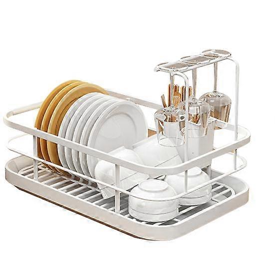 Dish Plate Storage Rack Large Capacity Rust-Resistant Adjustable Ventilated Design Kitchen Counter Dish Drying Rack with Cutlery Holder