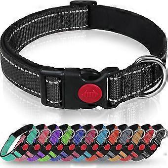 Dog Collar, Classic Adjustable Reflective Nylon Collar with Soft Padded Breathable Mesh for Large Dogs, L, Width 2.5cm, Length 44-68cm Black