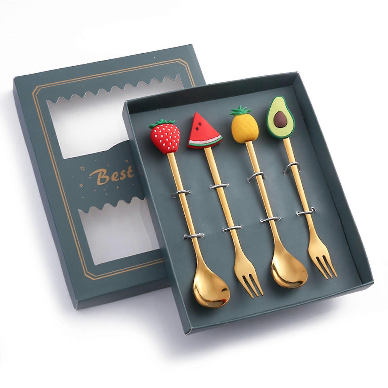 Creative Fruit Fork Spoon Set Tableware Creative Tableware Dessert Spoons for Wedding Party Tasting Teaspoon Set