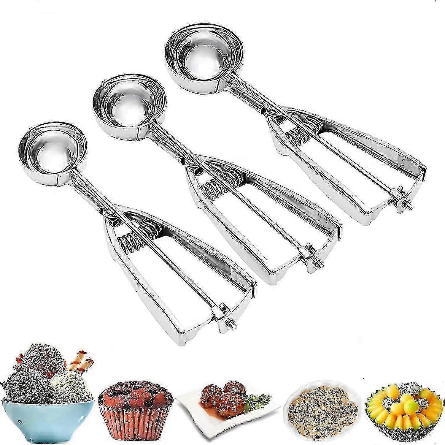 Ice Cream Scoop, 3pcs Cookie Scoop Set, Stainless Steel Ice Cream Scooper With Trigger Release, Large/medium/small Cookie Scooper For Baking, Cookie S