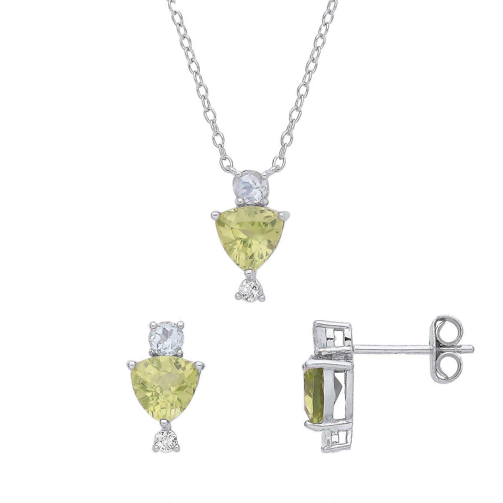 Jewelco London 纯银绿色蓝色万亿 CZ 飞鼠三部曲 Toi et Moi 耳环项链套装