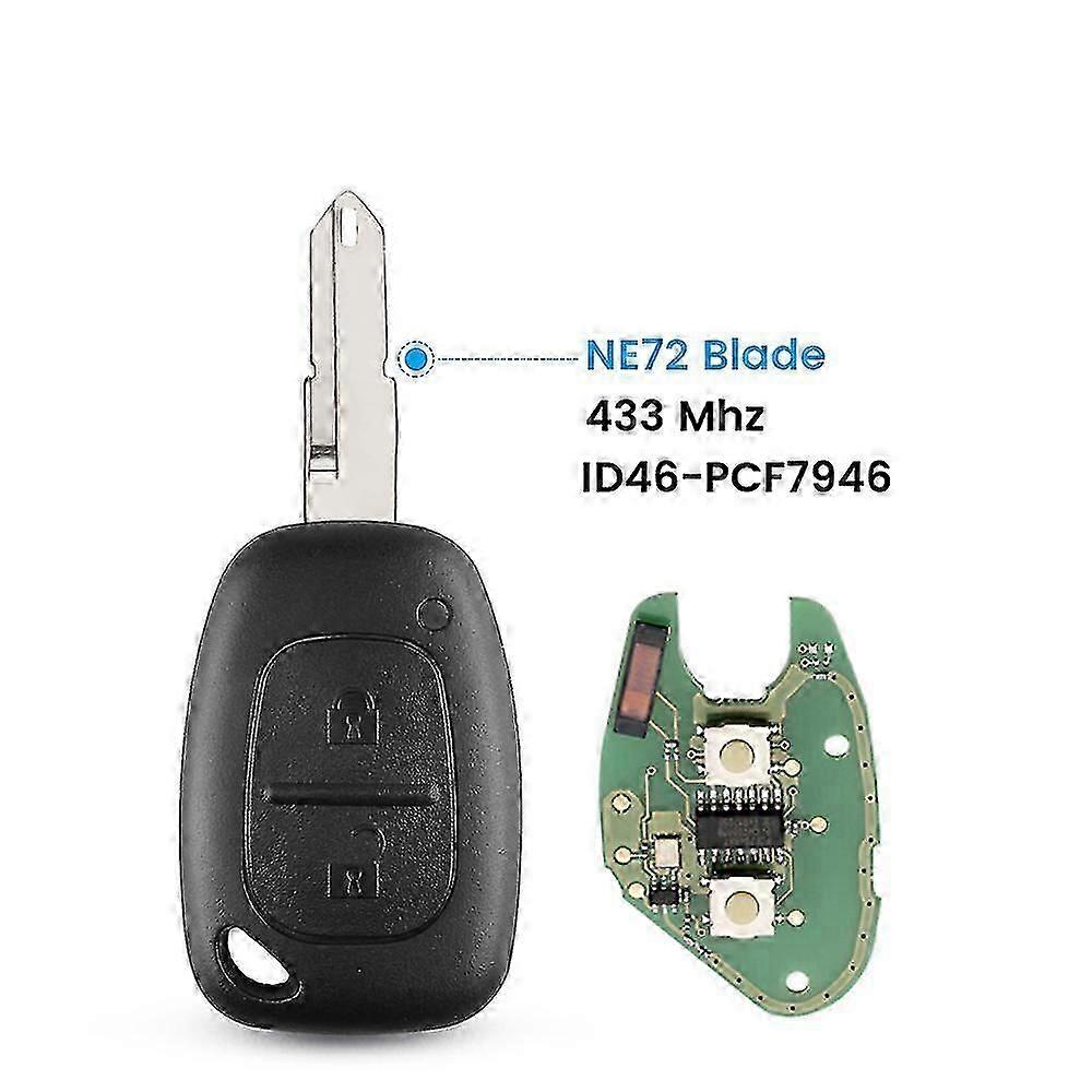 For Renault Traffic Master Vivaro Movano Kangoo Remote Key Fob 2 Buttons 433mhz Id46 Chip Transmiste