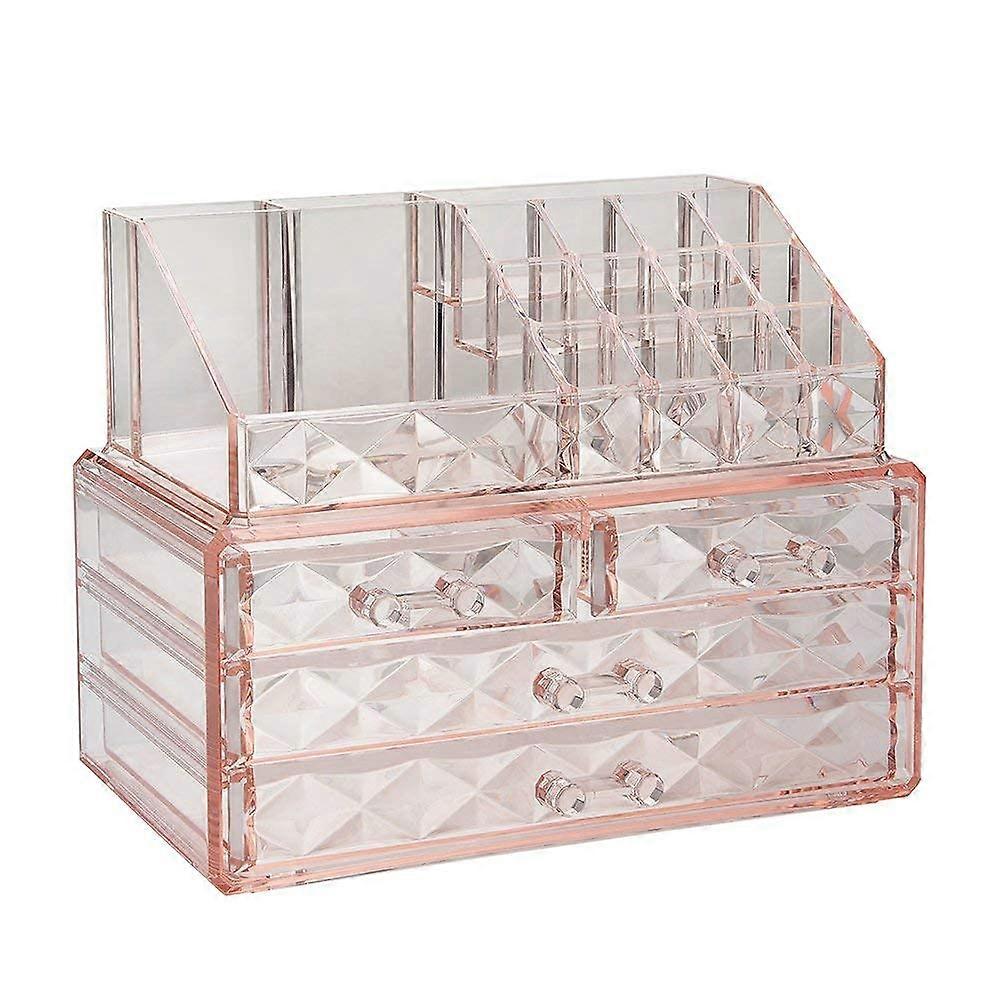 Stackable Cosmetic Organizer for Vanity Bathroom - Clear Acrylic Stackable Makeup Storage Box with Drawers and Compartments