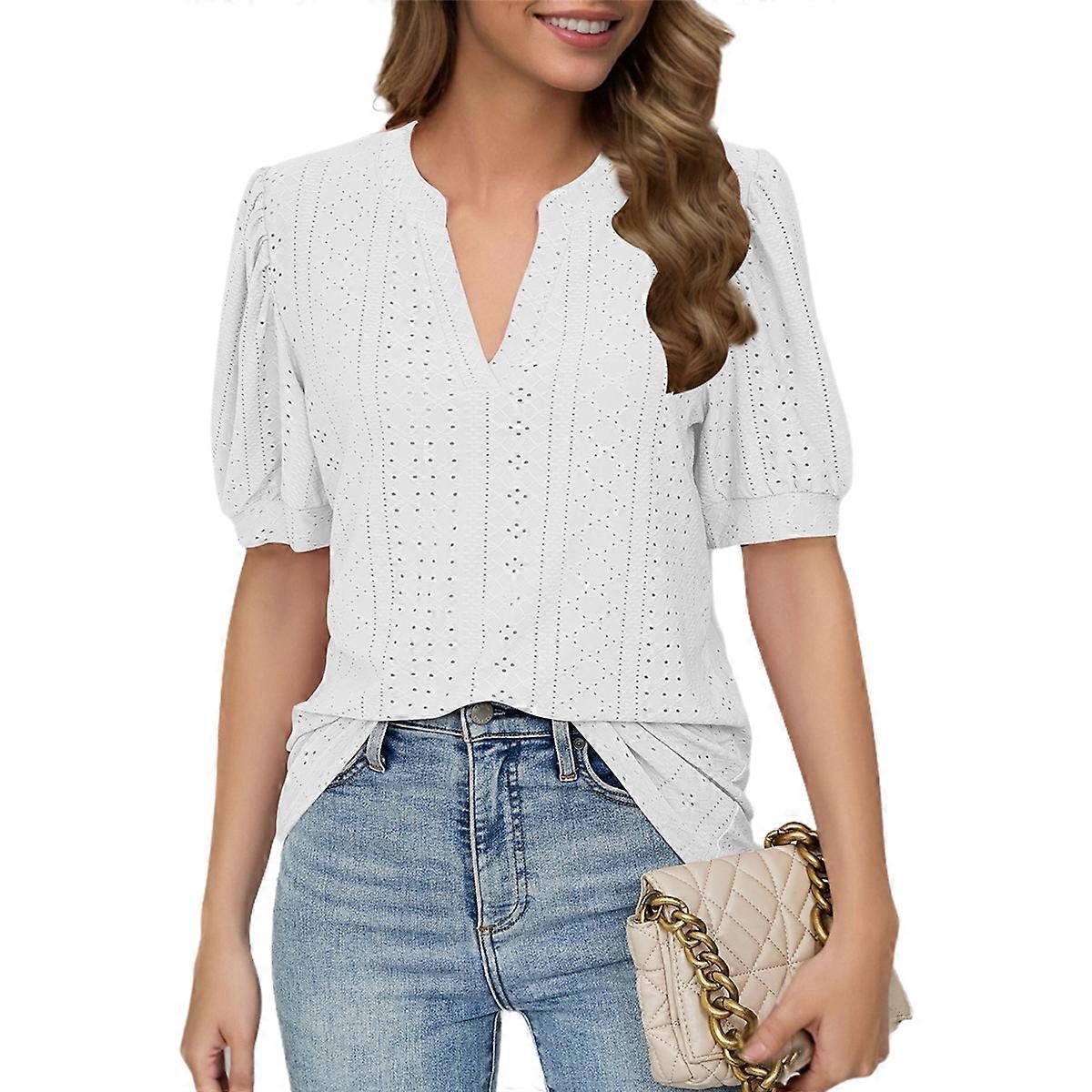 Summer Puff Short Sleeve Shirts White S