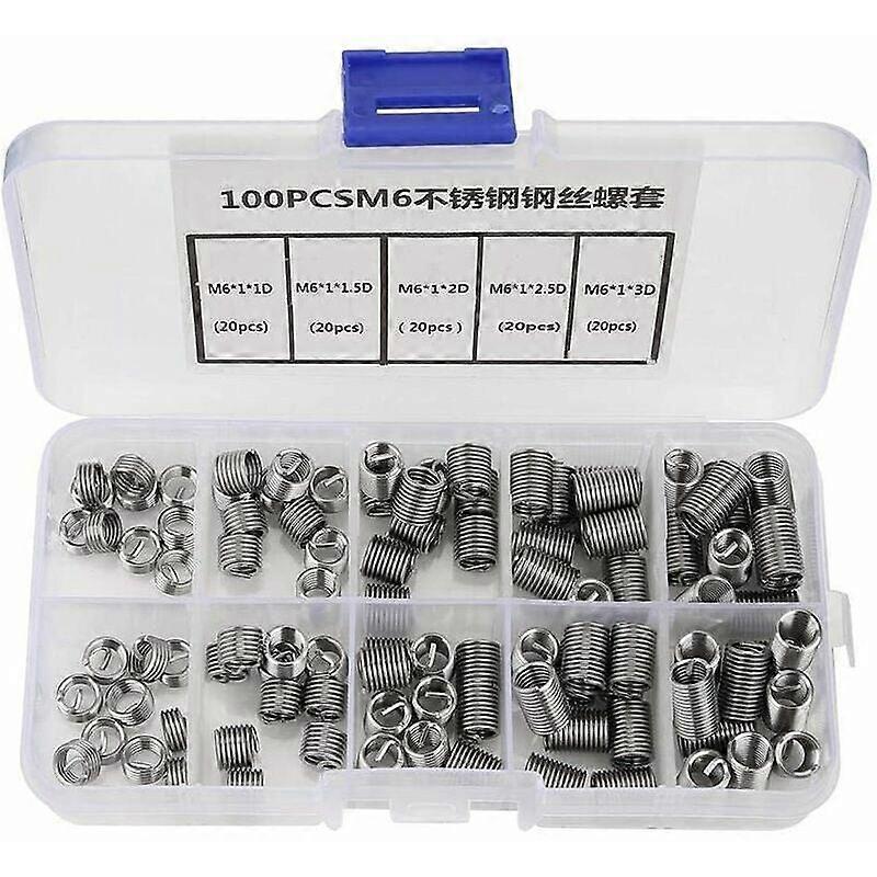 M6 Threaded Insert, 100pcs M6 Insert Threads Stainless Steel Spiral Wire Helical Thread Inserts