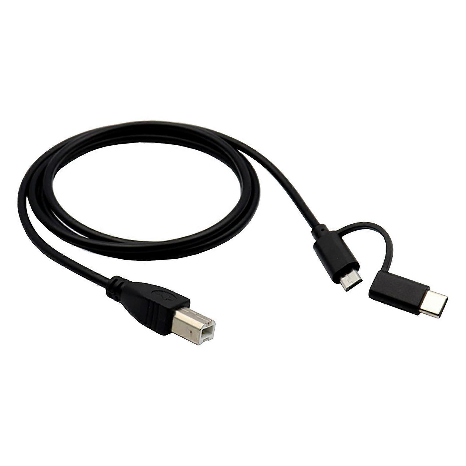 1M / 1,5M / 2M Micro USB + Type C uros - USB Type-B uros päivämäärälinja -tulostinkaapeli skannerille Piano MIDI -ohjainmikrofoni