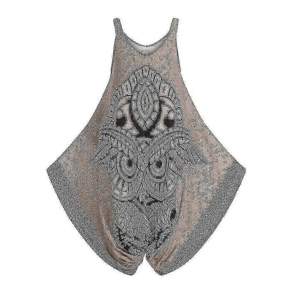 "Kadın Baykuş Romper Komik Rahat Gevşek Tek Parça Hayvan Baskı Askılı Tulum Pijama Takım Elbise"