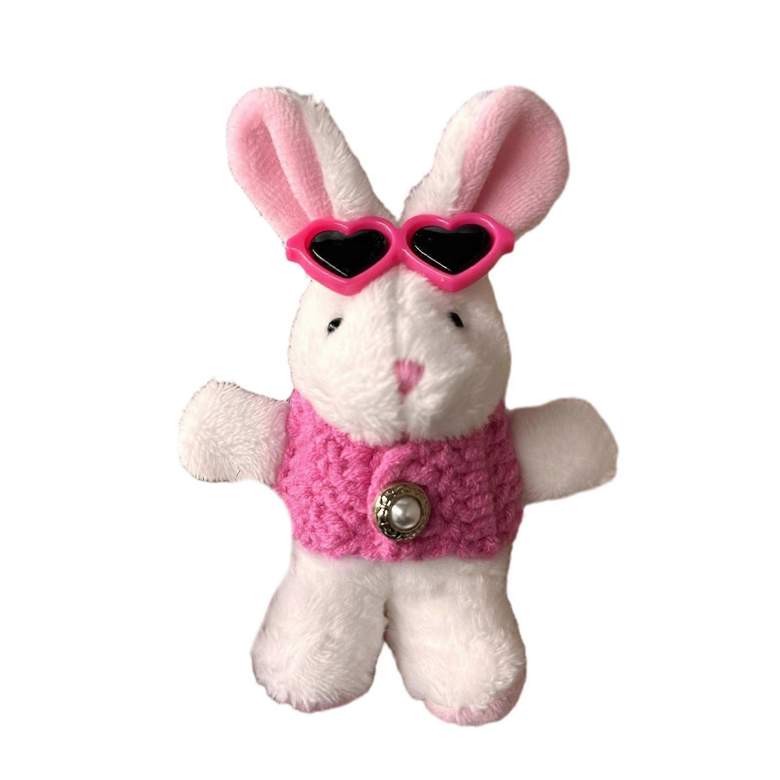 Adorable Rabbit Keyring with Eyeglasses Plush Animal Dolls Key Chain Bunnys Pendant Bag Charm Versatile Key Accessory White