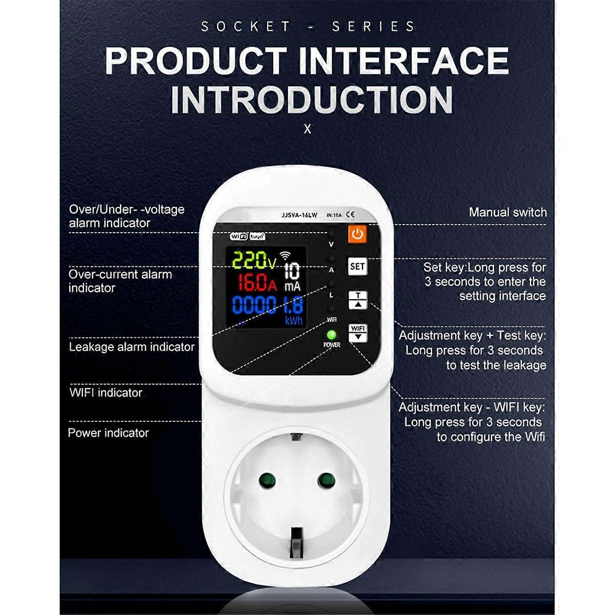 Tuya WiFi Smart Socket Voltage & Current Protector Stabilizer Multifunctional Power Energy Meter EU