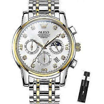 Fashion Dress Watches For Men Male Analog Quartz Stainless Steel Waterproof Luminous Day Date Two Tone