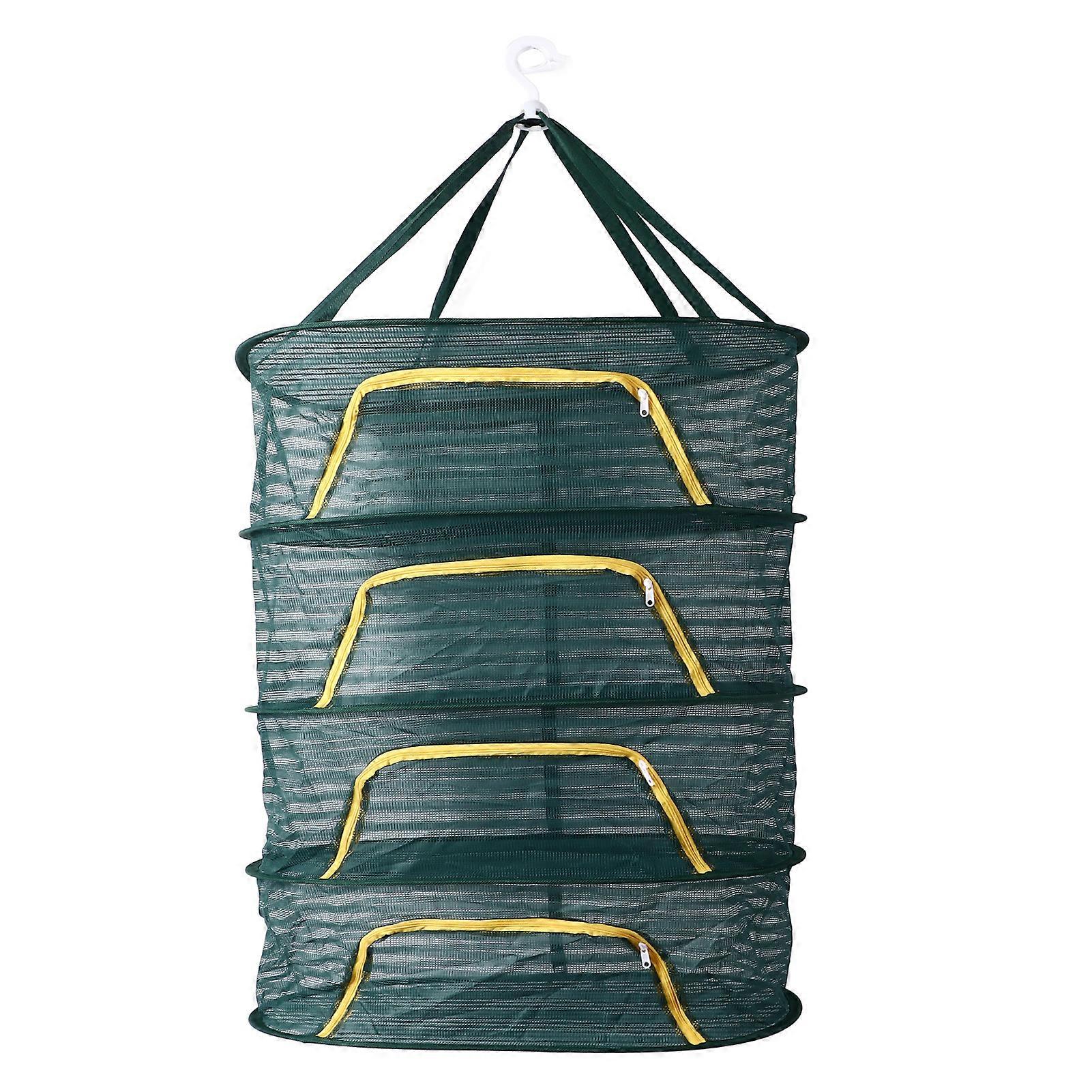 Dark Green Foldable Herb Drying Rack with U-Zipper – 4-Layer Fine Mesh for Plants & Seeds