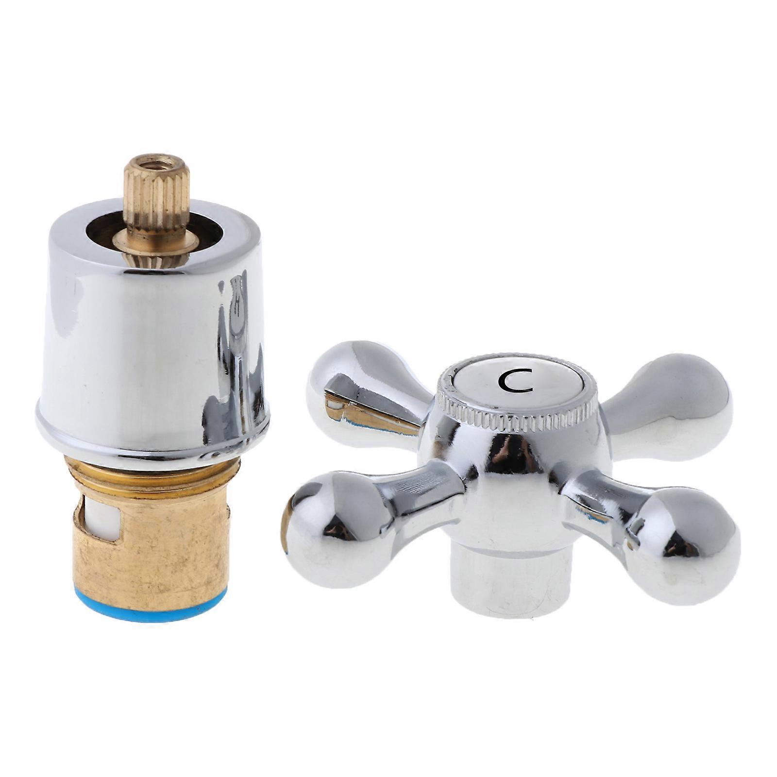 Copper for Cross Handle Faucet Trim for Valve Bath Sink Faucet Handle for Kitchen Bathroom Sink Water Faucet Mixer Acces Silver