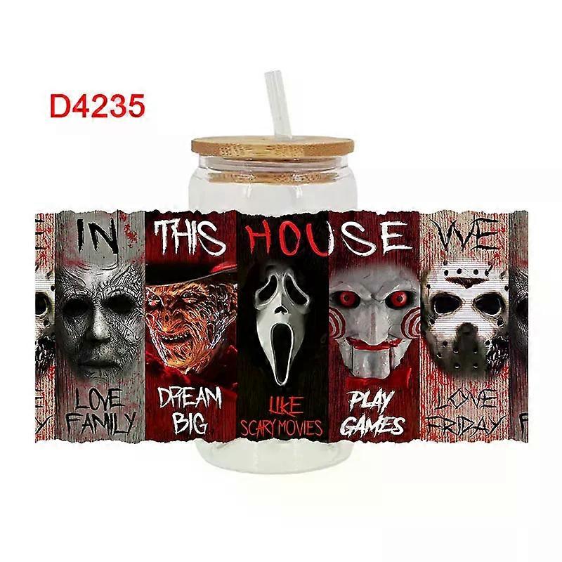 Halloween Theme UV DTF Transfer Sticker For The 16oz Libbey Glasses Wraps Cup Can DIY Waterproof Easy To Use Custom Decals D4241