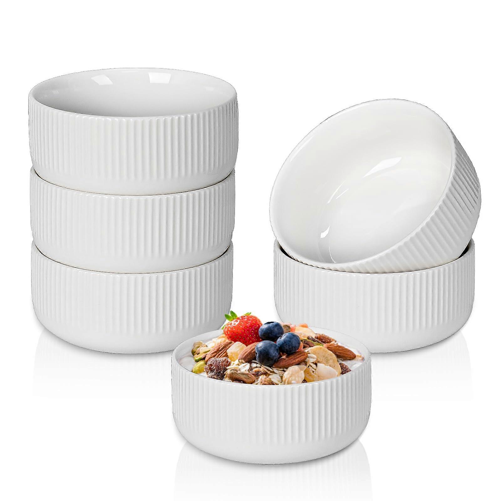 6 White Ceramic Bowls for Kitchen Use with Dessert Serving Size 14 oz 4.5'