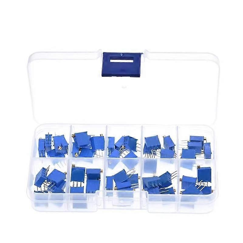 50PCS 3296W Multi-Transformer Trimmer Potentiometer Kit 10 Values 100 1k 2k 5k 20k 50k 100k 200k Resistor Tolerance 10% New
