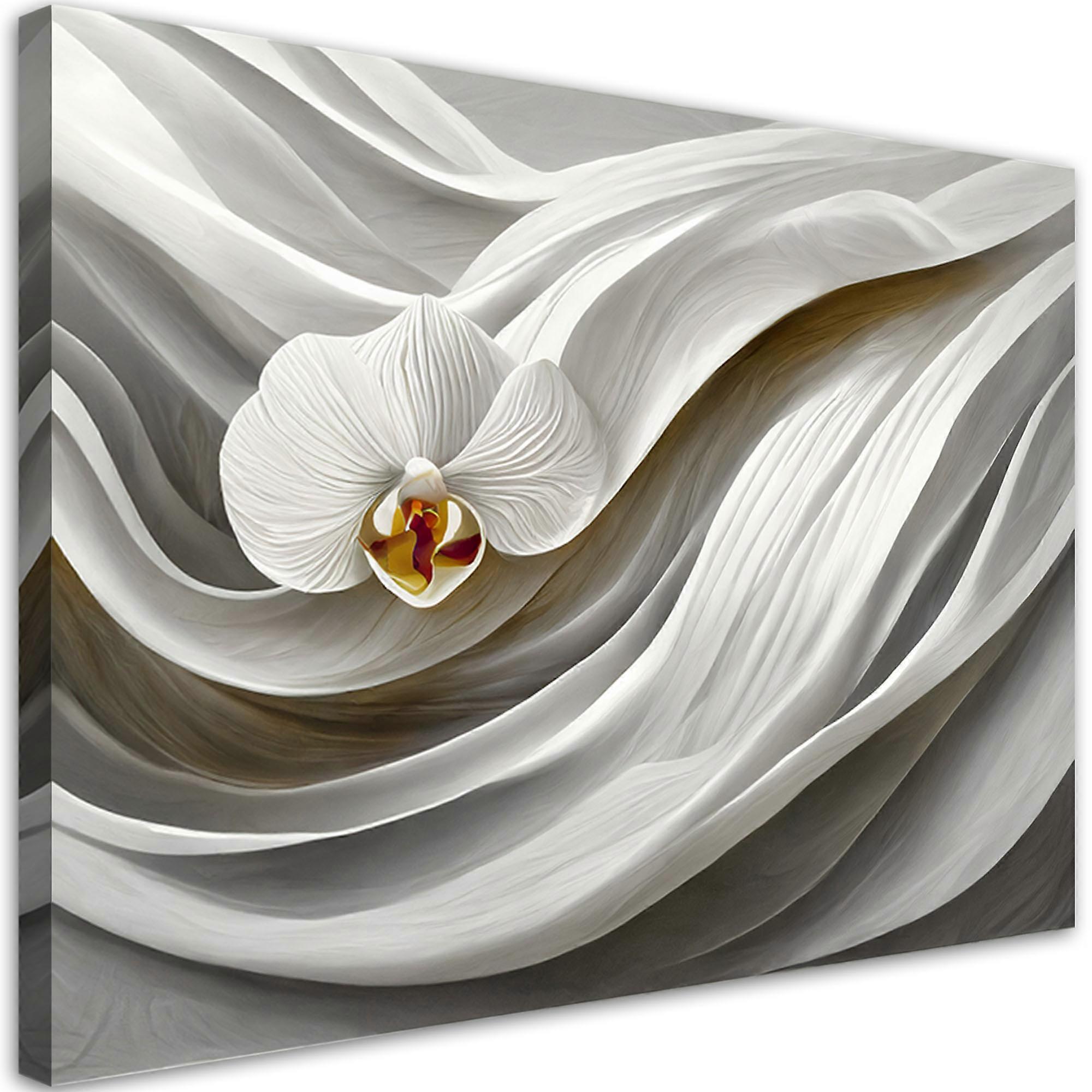 Impression sur toile, orchidée blanche et abstraction 3D - 120x80