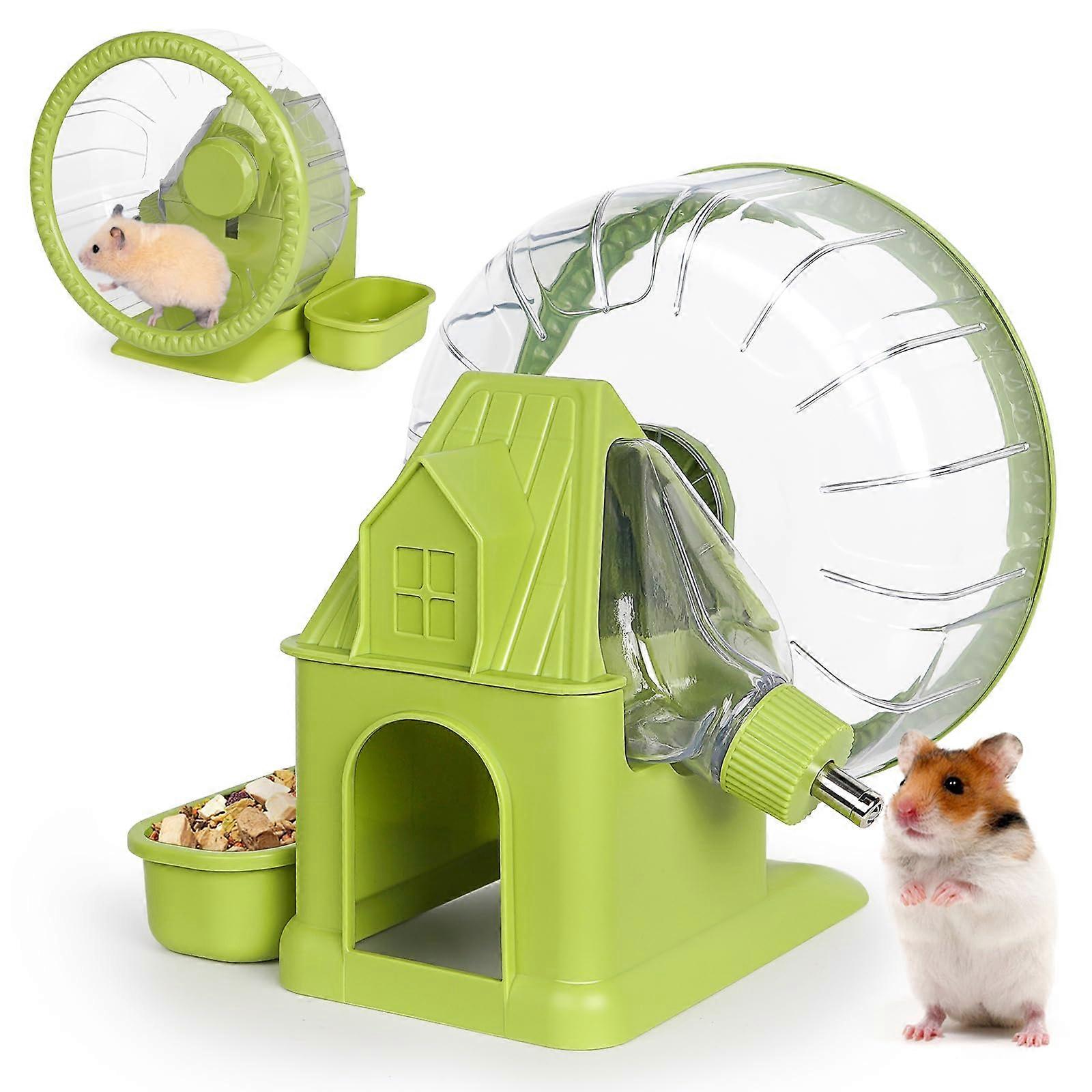 4 in 1 Quiet Hamster Exercise Wheel, Multi Functional Hamster House with Running Wheel, Green