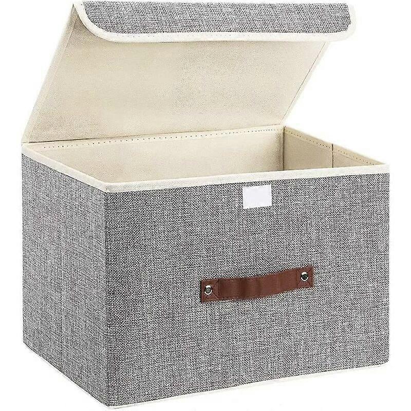 Foldable Canvas Storage Box with Strong Handle for Home, Office, Bedroom, Living Room (Light Gray)